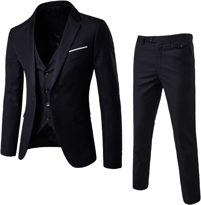 WULFUL Men’s Slim Fit 3-Piece Tuxedo Suit One Button