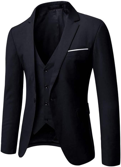 WULFUL Men’s Slim Fit 3-Piece Tuxedo Suit One Button