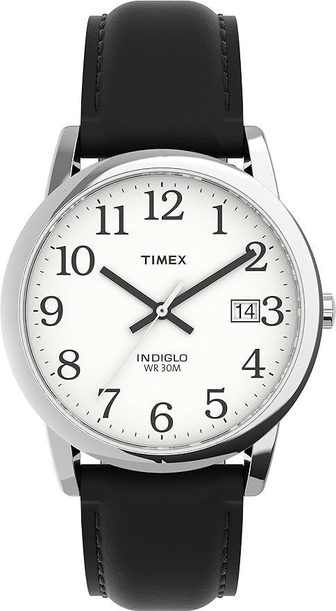 Timex Men's Easy Reader Watch with Leather Band (White)