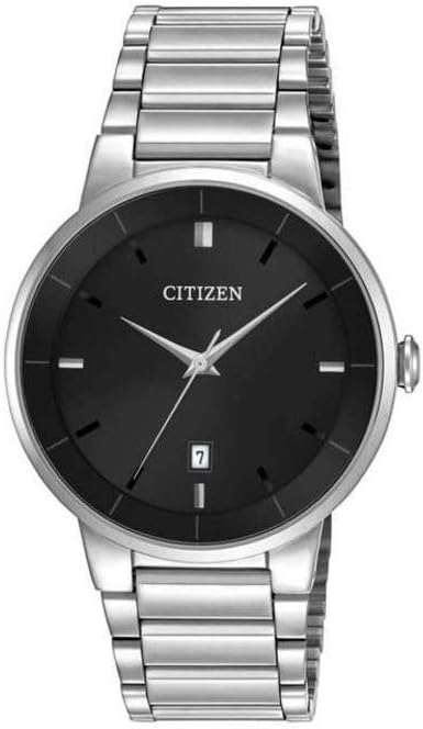 Citizen Analog Herrenuhr mit schwarzem Zifferblatt und Metallarmband für Herren